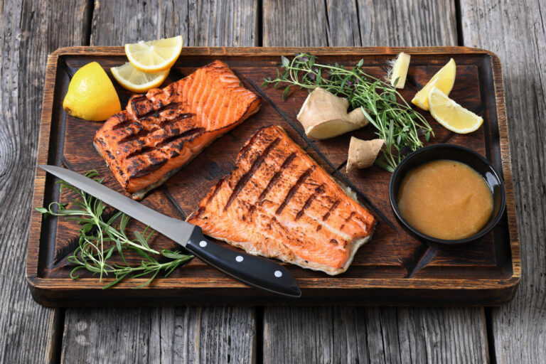 Maple cedar-planked salmon with lemon and ginger