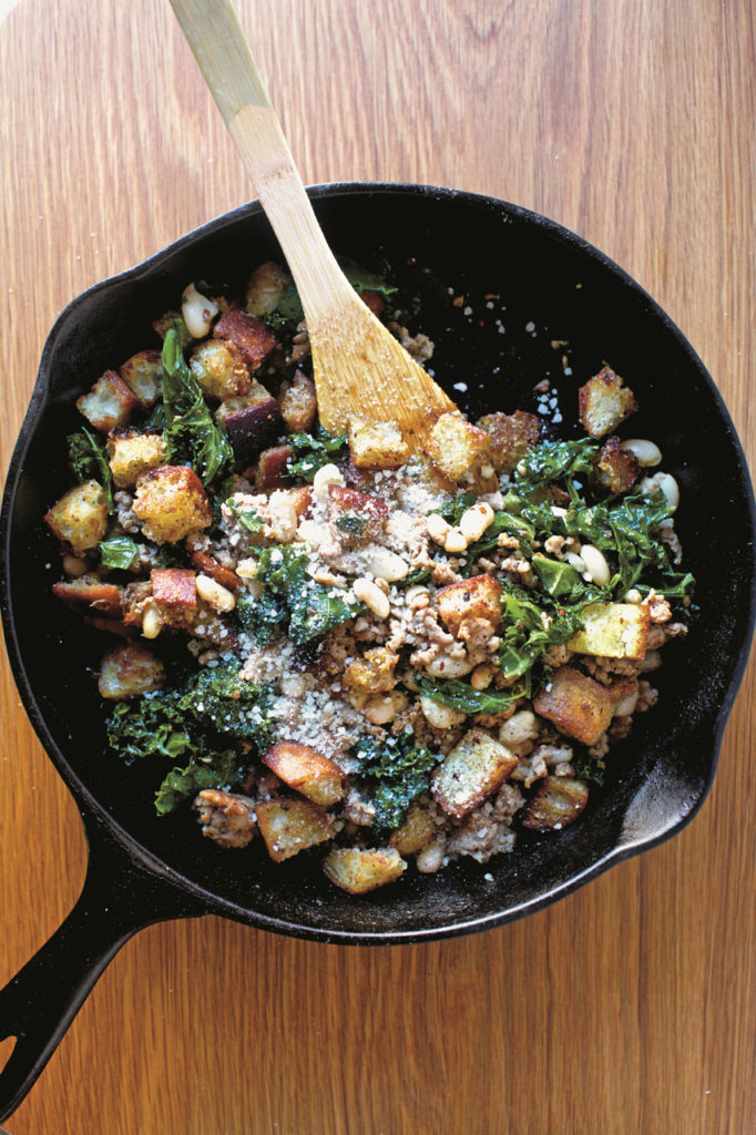 Quick Sausage, Kale, And Crouton Saute - Parents Canada