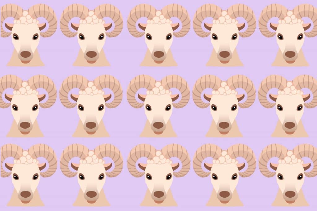 aries ram illustration multiples times on a patterned background