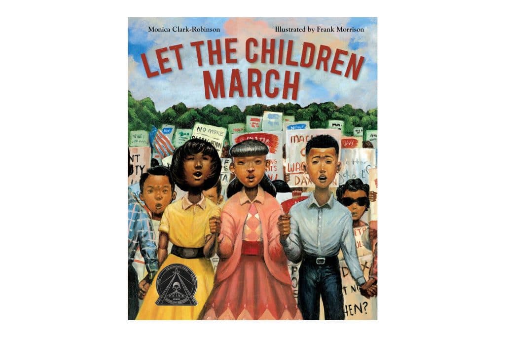 Book cover featuring Black children holding signs. The book is called Let the children march
