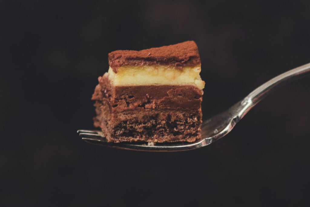 Nanaimo bar on a fork