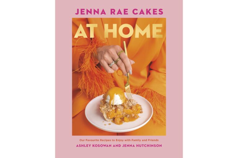 Book cover for Jenna Rae Cakes At Home which is pink and bright and features a delicious treat