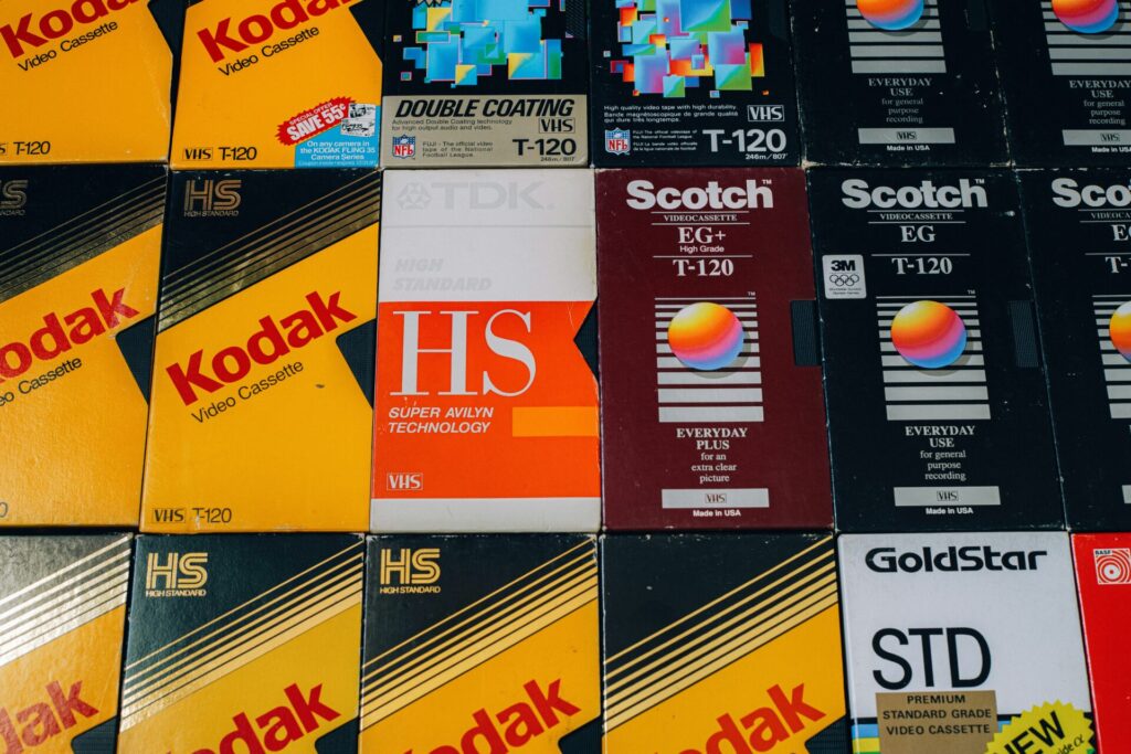Colourful VHS tapes to illustrate how to digitize old home movies