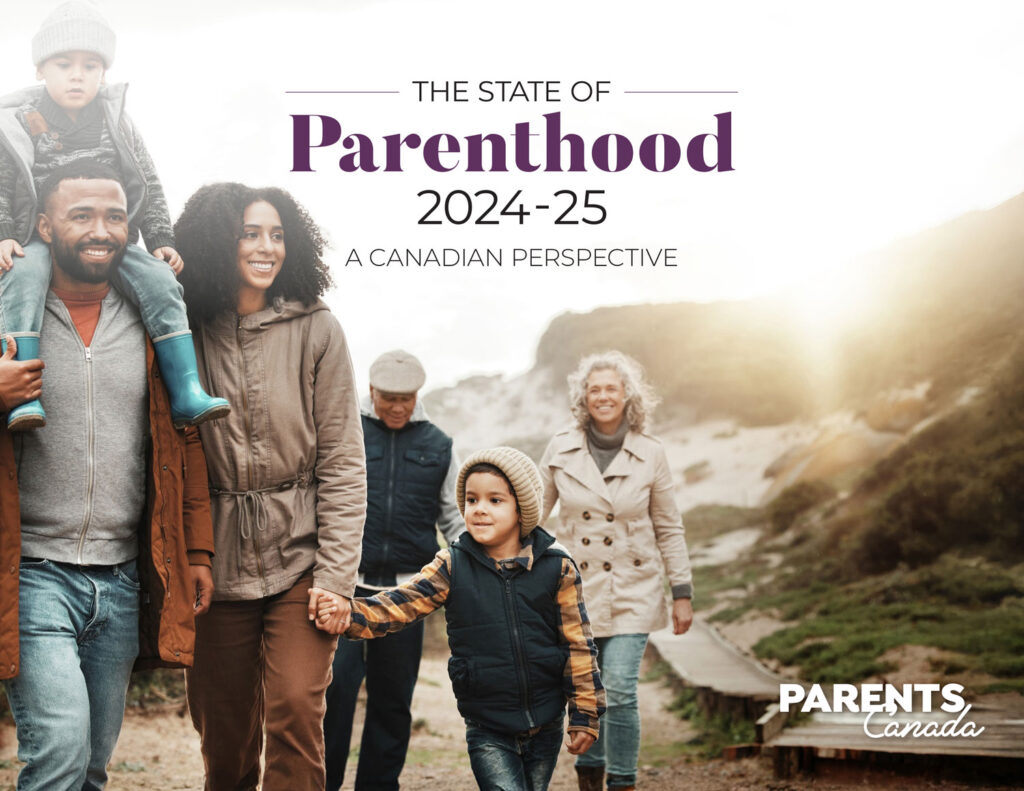 The State of Parenthood 2024-2025 cover image with a happy family walking at sunset