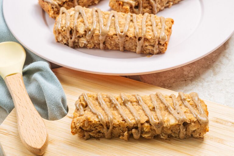 Homemade breakfast bars with oatmeal and apples