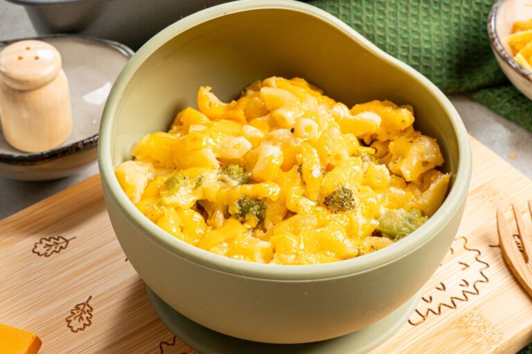 Bowl of broccoli mac and cheese
